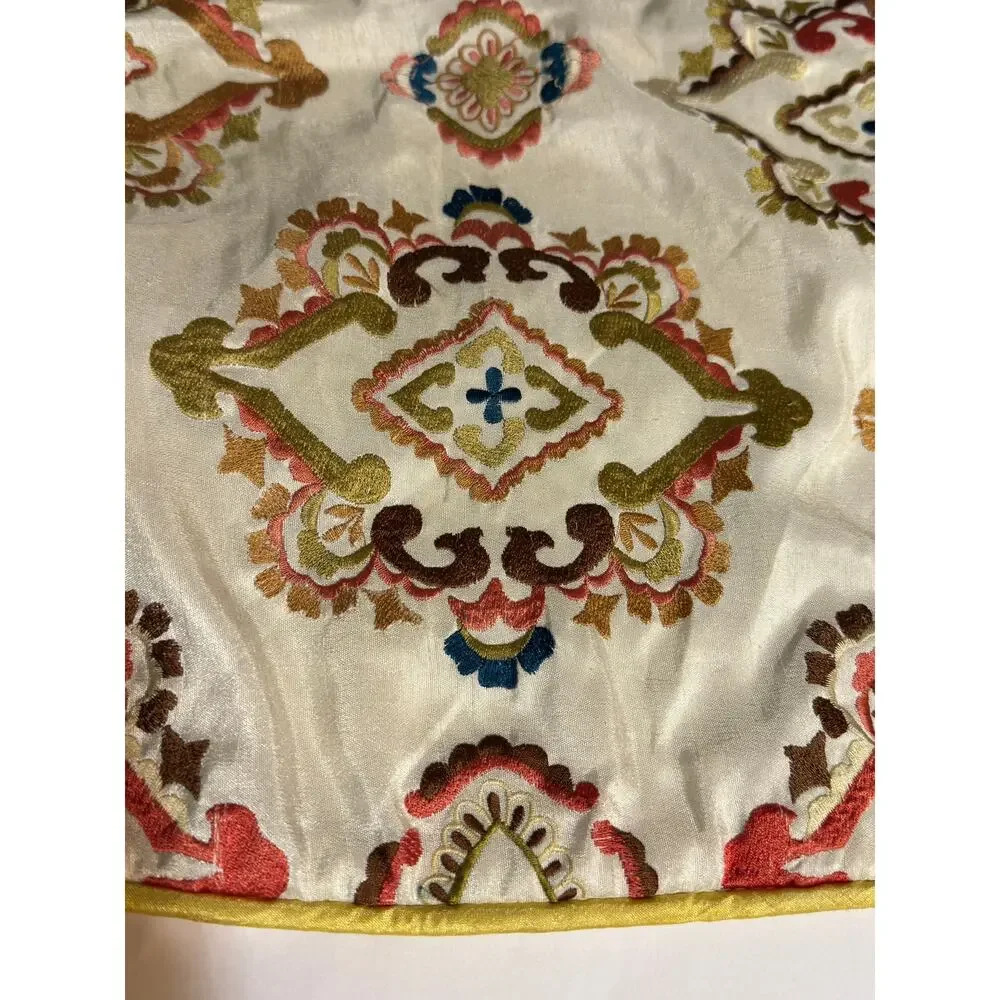 Pier 1 Throw Pillow Cover Embroidery Yellow Trim 20x13